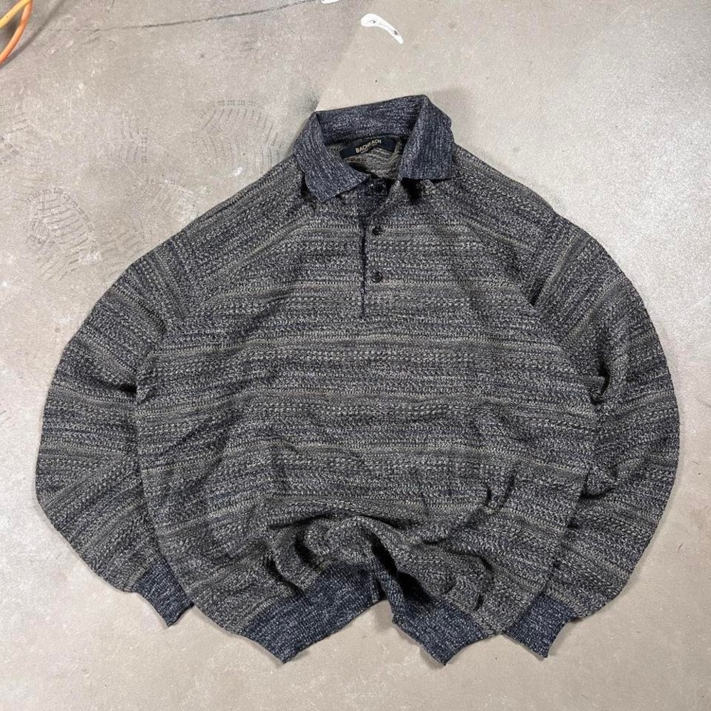 Vintage 90s gray‎ Bachrach Italian wool blend knit polo sweater men's size large